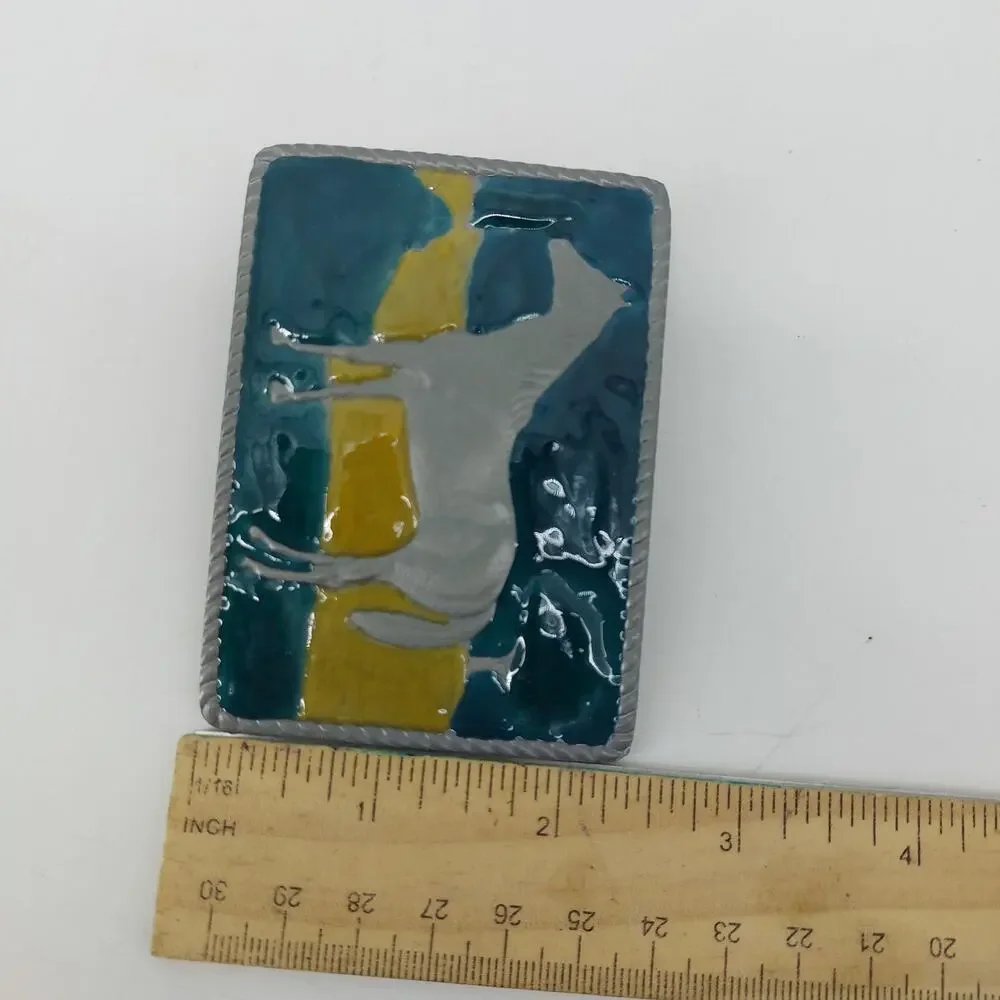 Great American Belt Buckle Western Cowboy Horse Green Yellow Enamel Country